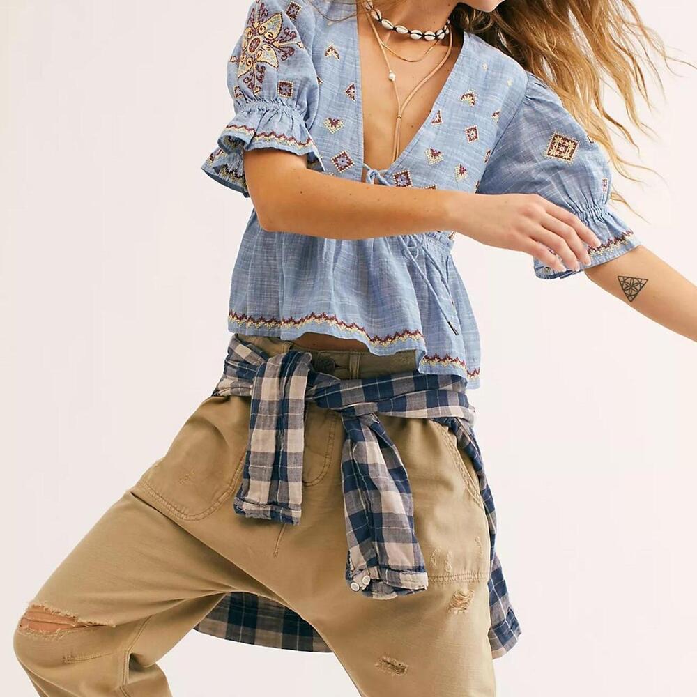 Free people Tallulah Embroidered Blouse